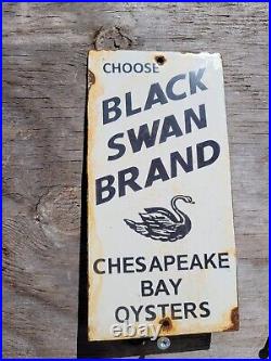 Vintage Chesapeake Bay Oysters Porcelain Sign Black Swan Seafood Gas & Oil