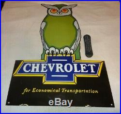 Vintage Chevrolet Owl Car & Truck Dealer 36 Porcelain Metal Gasoline & Oil Sign