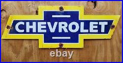 Vintage Chevrolet Porcelain Gas Sign Truck Bowtie Emblem Oil 20 Used Car Dealer