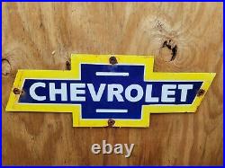 Vintage Chevrolet Porcelain Gas Sign Truck Bowtie Emblem Oil 20 Used Car Dealer