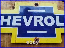 Vintage Chevrolet Porcelain Gas Sign Truck Bowtie Emblem Oil 20 Used Car Dealer