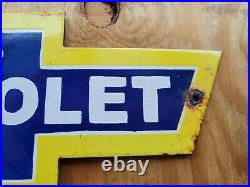 Vintage Chevrolet Porcelain Gas Sign Truck Bowtie Emblem Oil 20 Used Car Dealer