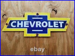 Vintage Chevrolet Porcelain Gas Sign Truck Bowtie Emblem Oil 20 Used Car Dealer