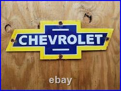 Vintage Chevrolet Porcelain Gas Sign Truck Bowtie Emblem Oil 20 Used Car Dealer