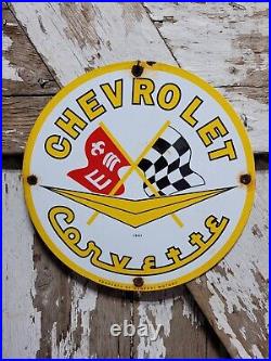 Vintage Chevrolet Porcelain Sign 1961 Old Corvette Sport Car Chevy Dealer Garage