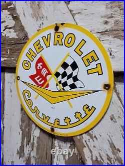 Vintage Chevrolet Porcelain Sign 1961 Old Corvette Sport Car Chevy Dealer Garage