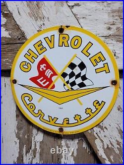 Vintage Chevrolet Porcelain Sign 1961 Old Corvette Sport Car Chevy Dealer Garage