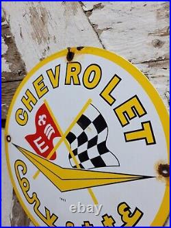 Vintage Chevrolet Porcelain Sign 1961 Old Corvette Sport Car Chevy Dealer Garage