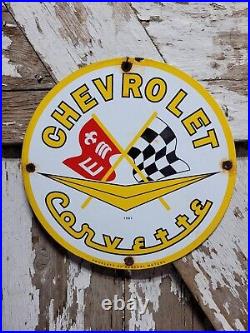 Vintage Chevrolet Porcelain Sign 1961 Old Corvette Sport Car Chevy Dealer Garage