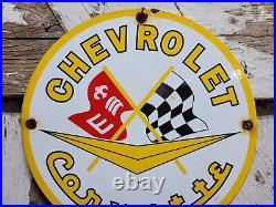 Vintage Chevrolet Porcelain Sign 1961 Old Corvette Sport Car Chevy Dealer Garage