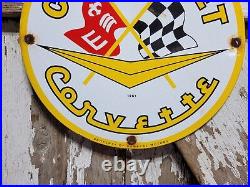 Vintage Chevrolet Porcelain Sign 1961 Old Corvette Sport Car Chevy Dealer Garage