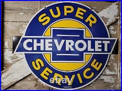 Vintage Chevrolet Porcelain Sign 36 Chevy Super Service Dealership Advertising