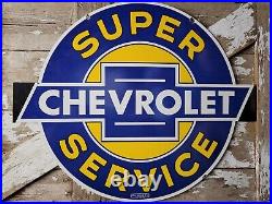 Vintage Chevrolet Porcelain Sign 36 Chevy Super Service Dealership Advertising