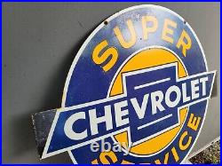 Vintage Chevrolet Porcelain Sign 36 Chevy Super Service Gas Station Oil Dealer