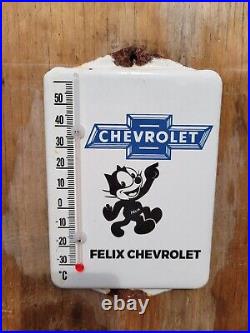 Vintage Chevrolet Porcelain Sign Metal Felix Thermometer Gas Car Dealer Chevy