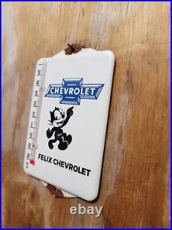 Vintage Chevrolet Porcelain Sign Metal Felix Thermometer Gas Car Dealer Chevy