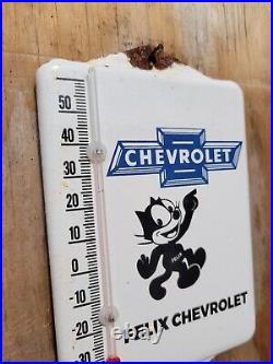 Vintage Chevrolet Porcelain Sign Metal Felix Thermometer Gas Car Dealer Chevy