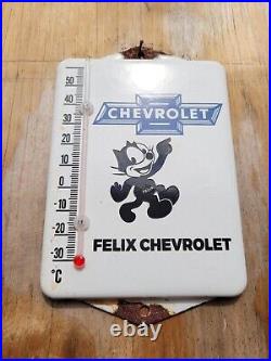 Vintage Chevrolet Porcelain Sign Metal Felix Thermometer Gas Car Dealer Chevy