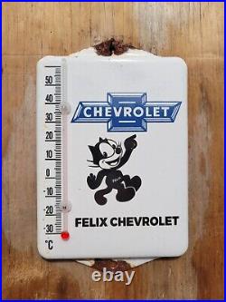 Vintage Chevrolet Porcelain Sign Metal Felix Thermometer Gas Car Dealer Chevy