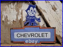 Vintage Chevrolet Porcelain Sign Old Felix Chevy Dealership Sign Car Truck Sales