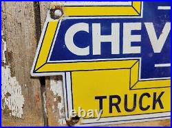 Vintage Chevrolet Porcelain Sign Used Truck Service Chevy Dealer Car Auto Sales