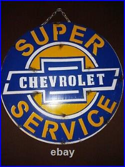 Vintage Chevrolet Sign SUPER SERVICE Advertising Metal & Heavy LARGE 20 INCHES