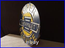 Vintage Chevrolet Sign SUPER SERVICE Advertising Metal & Heavy LARGE 20 INCHES