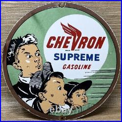 Vintage Chevron Gasoline Porcelain Sign Gas Station Pump Motor Oil Service