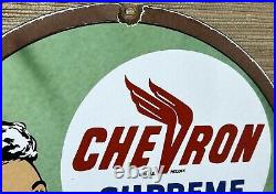 Vintage Chevron Gasoline Porcelain Sign Gas Station Pump Motor Oil Service