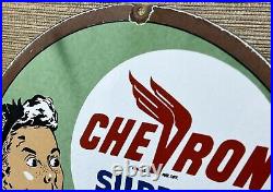 Vintage Chevron Gasoline Porcelain Sign Gas Station Pump Motor Oil Service