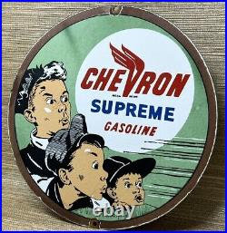 Vintage Chevron Gasoline Porcelain Sign Gas Station Pump Motor Oil Service