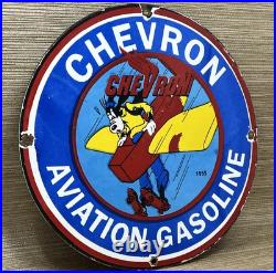 Vintage Chevron Gasoline Porcelain Sign Gas Station Pump Oil Service Disney