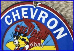 Vintage Chevron Gasoline Porcelain Sign Gas Station Pump Oil Service Disney