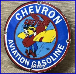 Vintage Chevron Gasoline Porcelain Sign Gas Station Pump Oil Service Disney