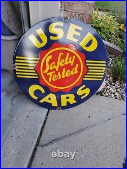 Vintage Chevy Chevrolet OK Used Cars Sign Metal Porcelain 30 Gas Oil Safety Tes