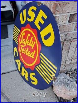 Vintage Chevy Chevrolet OK Used Cars Sign Metal Porcelain 30 Gas Oil Safety Tes