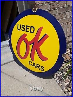 Vintage Chevy Chevrolet OK Used Cars Sign Metal Porcelain 30 Inch Gas Oil