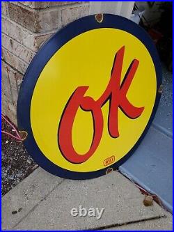 Vintage Chevy Chevrolet OK Used Cars Sign Metal Porcelain 30 Inch Gas Oil McAX