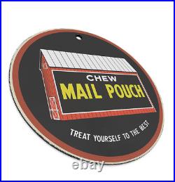 Vintage Chew Mail Pouch Tobacco Porcelain Enamel Gas & Oil Garage Man Cave Sign