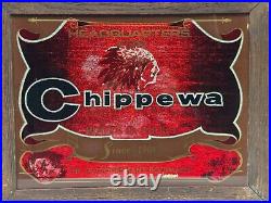 Vintage Chippewa Boots Store Display Advertising Sign Mirror Indian Head Red