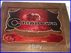 Vintage Chippewa Boots Store Display Advertising Sign Mirror Indian Head Red