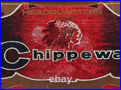 Vintage Chippewa Boots Store Display Advertising Sign Mirror Indian Head Red