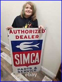 Vintage Chrysler Simca Authorized Dealer Porcelain Enamel Sign Double Sided