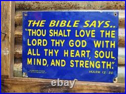 Vintage Church Porcelain Sign Christian Bible Verse Lancaster Gospel Religion Vintage Church Porcelain Sign Christian Bible Verse Lancaster Gospel Religion