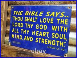 Vintage Church Porcelain Sign Christian Bible Verse Lancaster Gospel Religion Vintage Church Porcelain Sign Christian Bible Verse Lancaster Gospel Religion