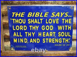 Vintage Church Porcelain Sign Christian Bible Verse Lancaster Gospel Religion Vintage Church Porcelain Sign Christian Bible Verse Lancaster Gospel Religion
