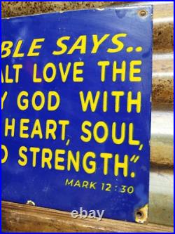 Vintage Church Porcelain Sign Christian Bible Verse Lancaster Gospel Religion Vintage Church Porcelain Sign Christian Bible Verse Lancaster Gospel Religion
