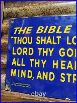 Vintage Church Porcelain Sign Christian Bible Verse Lancaster Gospel Religion Vintage Church Porcelain Sign Christian Bible Verse Lancaster Gospel Religion
