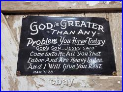 Vintage Church Porcelain Sign God Christian Bible Verse Religion Lords Prayer Vintage Church Porcelain Sign God Christian Bible Verse Religion Lords Prayer