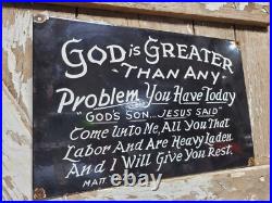 Vintage Church Porcelain Sign God Christian Bible Verse Religion Lords Prayer Vintage Church Porcelain Sign God Christian Bible Verse Religion Lords Prayer